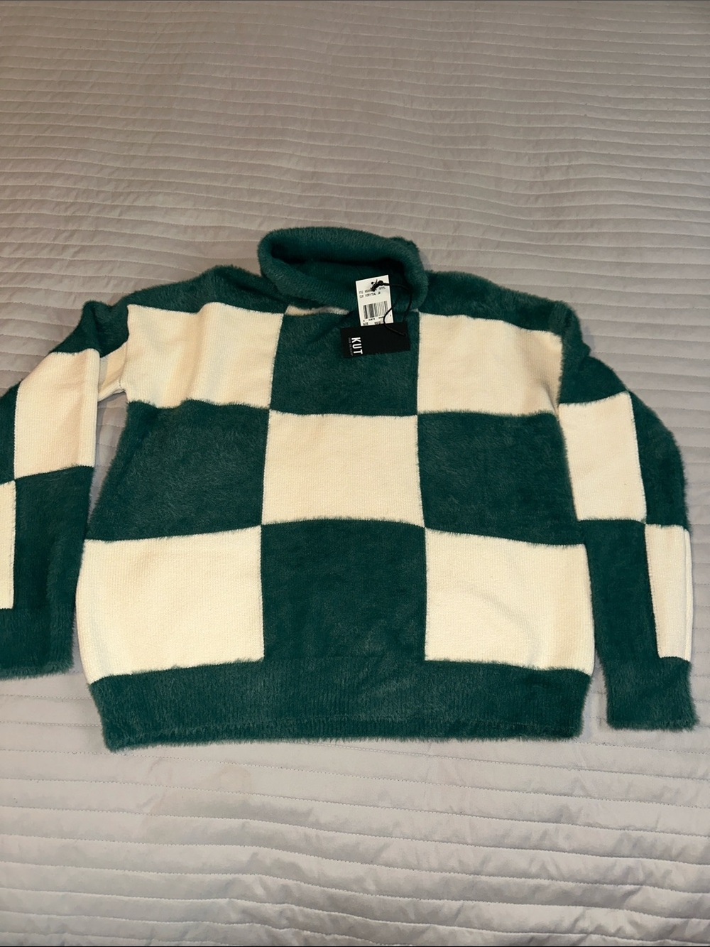 Kut from the Kloth Checkerboard Crewneck Sweater - Green & Cream